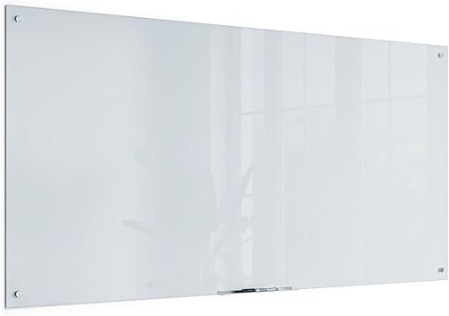 U Brands Pizarra magnética de cristal de borrado en seco, 36 x 72 pulgadas, superficie blanca esmerilada, sin marco