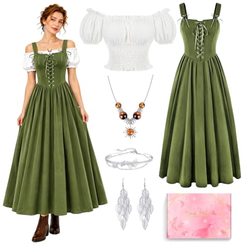 YYDSXK Ropa Medieval para Mujer con Top, Dos Formas de llevarlo, Verde, XL