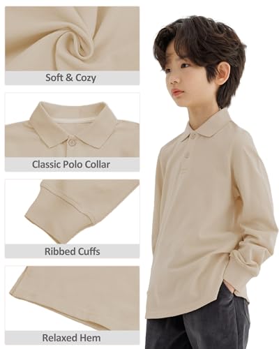 CUNYI Boys Long Sleeve Pique Polo Shirt School Uniform Button Closure Kids Golf Tops Cotton3