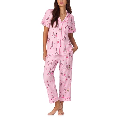 Image of Bed Head PJs Womens Matching Pajamas - Soft Organic Cotton Button Down PJ Shirt & Cropped Pants Set - Loungewear & Sleepwear