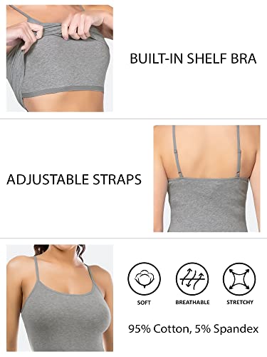 Cotton Camisole Tops for Women Built in Bra Spaghetti Strap Tank Top with Shelf Bra Cami Undershirt Pack 1-42