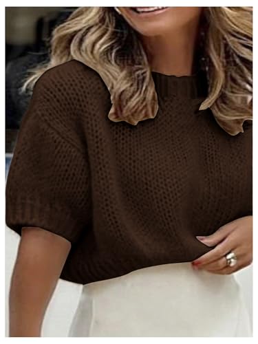 Image of GORGLITTER Women's Puff Short Sleeve Crop Cropped Sweaters Top Cute Outfits | Old Money Outfits Women, Date Night Outfit for Women, Going Out Tops Trendy, Knit Tops Sweater