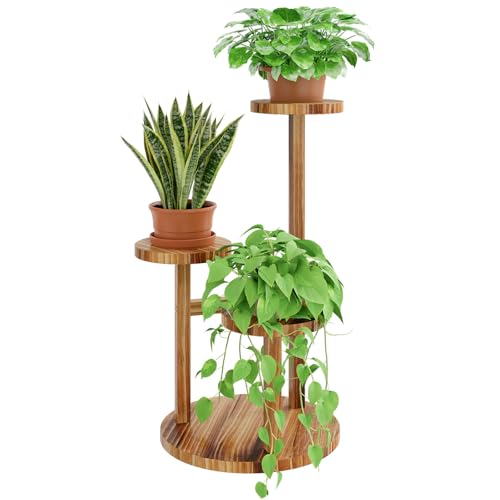 Bamworld Plant Stand Indoor 3 Tier Wood Plant Shelf for Multiple Plants, Tall Corner Plant Stand for...