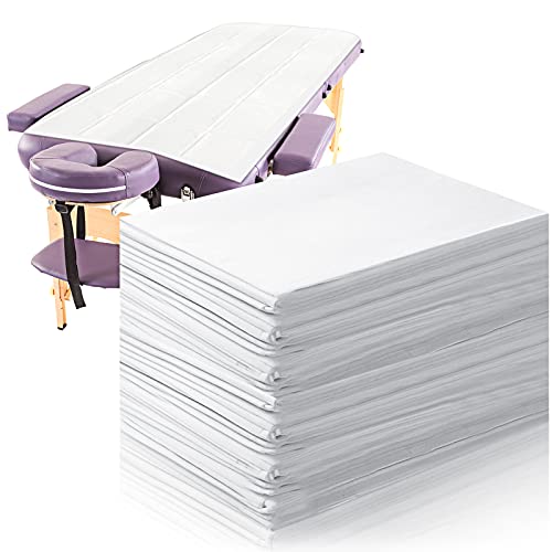 Image of Tatuo 50 Pieces 31 x 70 Inches Disposable Bed Sheets Waterproof Bed Cover Massage Table Sheet Non-woven Fabric for Spa, Lash, Beauty Salon, Waxing, Hotels(White)