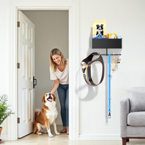 Dog Leash Holder for Wall, Dog Leash Hooks, Leashes Hangers for Pet Stuff Organizer, Dogs Leashes Shelf Organizer, Key Holder Wall Mount, Dog Accessory Storage Rack for Pet Collar, Poop Bag, Toy, Mail - Image 4