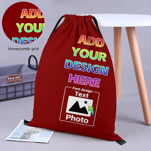 Personalized Drawstring Bag Custom Backpack Custom Name Number Logo Text for Men Women Gifts Sports Bag for Men Draw String Back Bag String Backpack Gym Backpack-Maroon,-0.114
