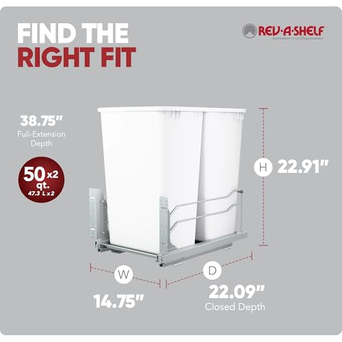 Image of Rev-A-Shelf Double Pullout Trash Can w /Soft-Close Slides, 14.5 inch Min Opening
