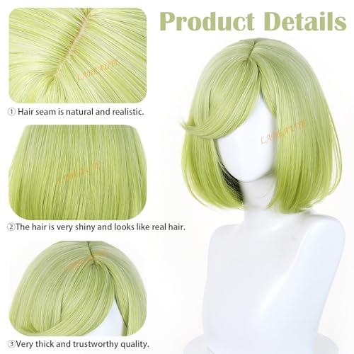 Image of LABEAUTE Coco Cosplay Wig 30cm Green Short Bob Wig for Witch Hat Atelier Costume Heat Resistant Synthetic Hair for Halloween /Party