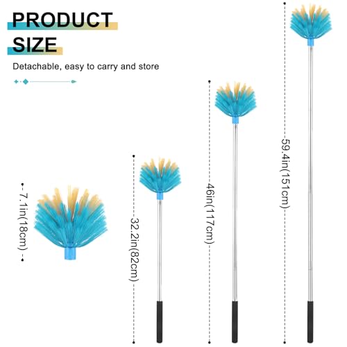 Image of Cobweb Duster with Extension Pole,Adjustable 57 inch Spider Web Brush with Pole | Medium Stiff Bristles Cobweb Duster Head ,for High Ceilings, Suitable for Ceilings, Walls, Indoor Outdoor Environments