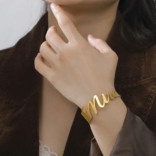 TEAMER Personalized Custom Big Name Cuff Bracelet Stainless Steel Adjustable Bracelet Unique Customized Jewelry For Women3