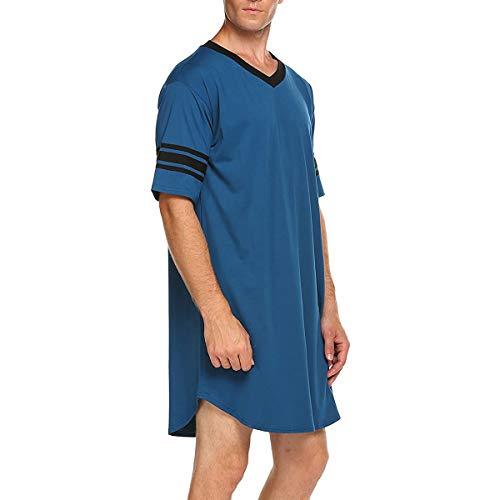HEZIOWYUN Men's Nightwear, Cotton Nightshirt Comfy Big&Tall V Neck Short Sleeve Soft Loose Sleep Shirt2