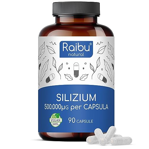 Raibu Capsule di Silicio ad alta concentrazione - 90 capsule per 3 mesi - 667mg - Silice organica ad alta concentrazione estratta dal bambù per capsula - Senza aggiunte, prodotto in Germania, vegano.