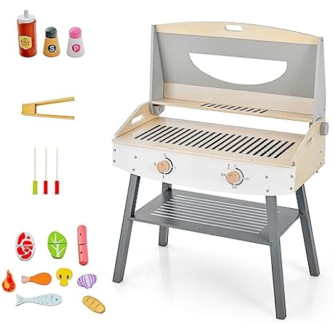 GYMAX Wooden Kids BBQ Grill Playset with Accessories Cover