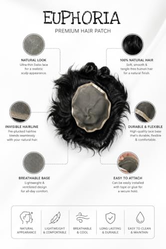 Image of EUPHORIA European Full Lace Hair Patch for Men | 0.03 mm Ultra Thin Lace Base | 100% Human Hair Toupee | Undetectable Hairline | Breathable Non-Surgical Replacement System | (Brown, 8x6)