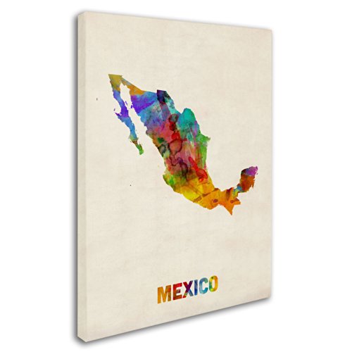 Mexico Watercolor Map Artwork By Michael Tompsett, 18 By 24-Inch Canvas Wall Art #TOP1