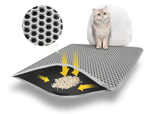 Tappetino Lettiera Gatto,75 x 55 cm Tappeto Lettiera Gatto e Design a Fori Larghi, Doppio Strato Impermeabile, Nero