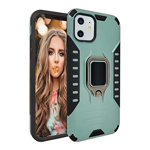 MODOS LOGICOS Case for iPhone 11, Dual Layers Shockproof Protective Phone Case with Built-in 360 Metal Rotating Ring Kickstand, Working with Any Magnetic Car Mounts, for iPhone 11 6.1” - Green Cover
