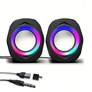 WMQ USB Wired Computer Speakers for Desktop PC - 2.0 Wired Speaker for Monitor, Powered PC Speakers with 3.5mm Jack（Black）