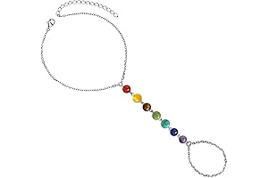 7 Chakra Finger Bracelet Ring, Evil Eye Protection Jewelry for Women, Black...