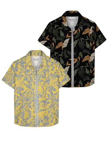 Image of HELLCAT Yellow, Olive Trendy Regular Fit Printed Causal Shirt for Boys - Pack of 2