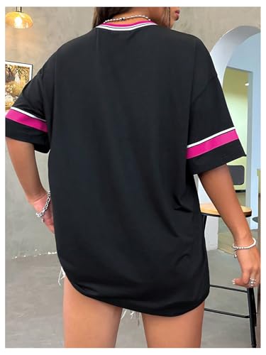 SOLY HUX Women's Oversized Jersey Shirts V Neck Graphic Tees Summer Baggy Blokecore T-Shirt Tops2