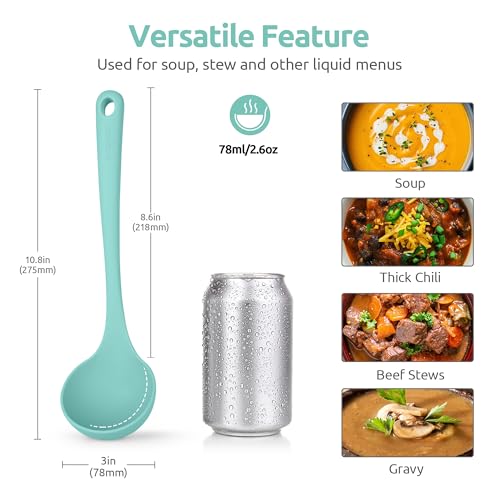 Image of U-Taste Silicone Soup Ladle, 600ºF Heat Resistant Spoon, 11in, Aqua Sky
