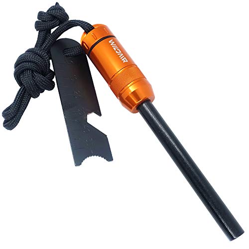 WILDAIR Ferrocerium Ferro Rod Fire Starter with Flint Striker Storage Capsule Fire Paracord Magnesium Bushcraft Flint and Steel Fire Starter Emergency Survival Kits (Orange)