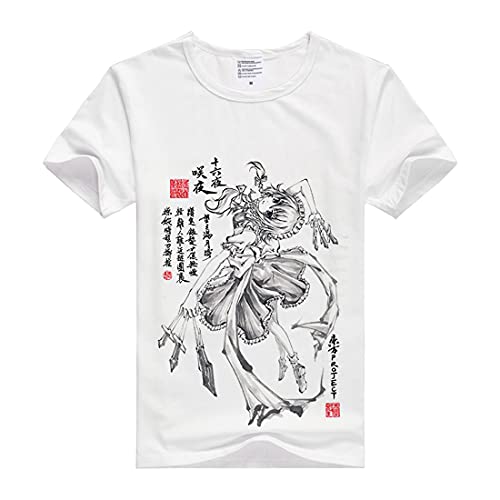 XINSHUN Touhou Project Shirt Izayoi Sakuya Shirt Fashion Tees Short Sleeve Modal Shirt Anime Shirts Summer Anime T-Shirt Athletic Shirt Modal Tee Shirt Top (White,XXXL)