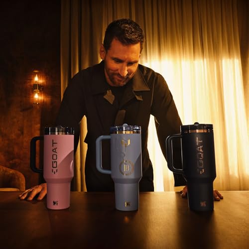 Image of STANLEY x Messi Quencher ProTour Flip Straw Tumbler with Leakproof Lid, 40 oz | Built-in Straw and Handle | Cup Holder Compatible for Travel | Insulated Stainless Steel | BPA-Free | Messi Striker Blue