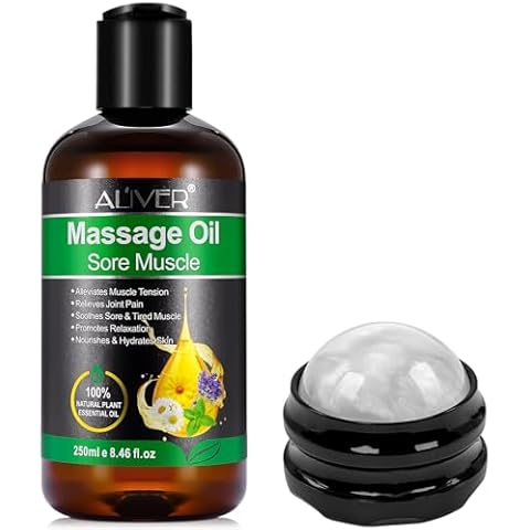 Sore Muscle Massage Oil, Roller Ball White, for Body, Massage Oil of Arnica, for Men Women, 100% Natural Plant Essential Oil, Nourish Hydrate Skin, Promote Relaxation, 250ml Cover