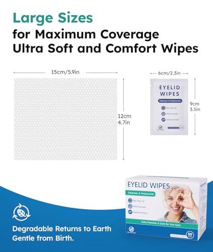 Eyelid Cleansing Wipes for Dry Eye & Blepharitis, Tea Tree Oil Hypoallergenic Eye Wipes for Sensitive Itchy Eyes, Individually Wrapped Eyelid WipesTravel Essentials (30 Count) — view 4