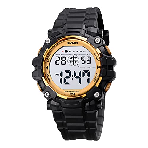KZKR Montre Enfant étanche garçon Fille Bracelet Time Analogique avec Exercices Facile d’Apprendre à Lire l’Heure Sport Noir Doré Cover