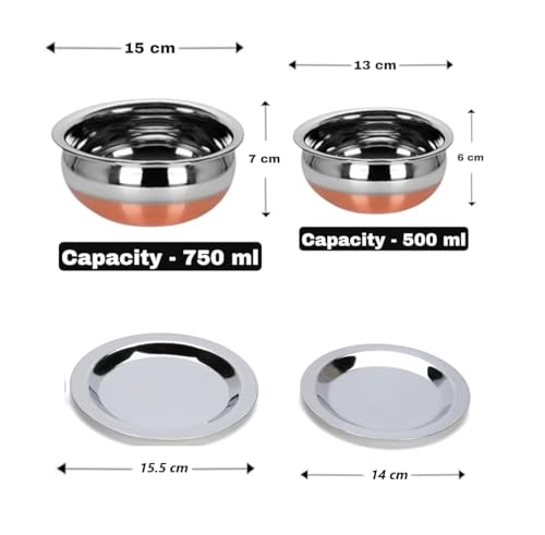 Image of 2pcs Stainless Steel Copper Bottom Kitchen Serving,Traditional Indian Cook,Biryani Handi for Restaurant Cookware Set Ideal for Dal & Gravy & Dining Serveware (2 pcs)