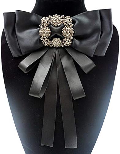 black Ribbon brooch pins for women rhinestone Crystal bow brooch black for Men/Women Pre-Tied Neck Tie BowTie Patriotic jabot Collar for Christmas Decoration (black/J20)