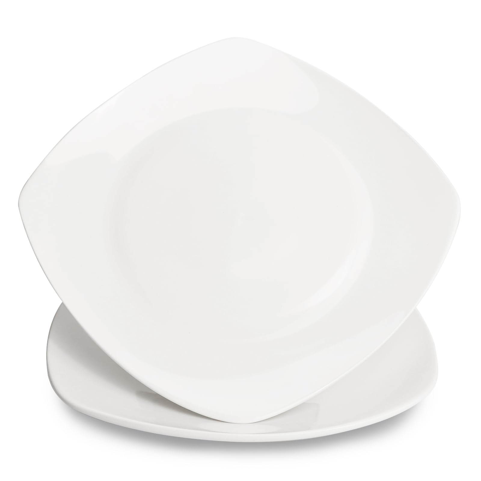 ICEBLUEOR White Round Corner Square Porcelain Dinner Plates Set of 2, 24cm Ceramic Serving Dishes Steak Salad Plates for Noodle, Salad, Appetizers, Fruit, Dessert Microwave Dishwasher Safe