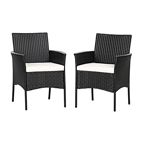 Patio Chairs Set of 2, All Weather Rattan Wicker Dining Chairs with Soft Removable Cushions, Armrest, Outdoor Dining Chairs for Garden, Pool, Backyard, Lawn, Porch, Black