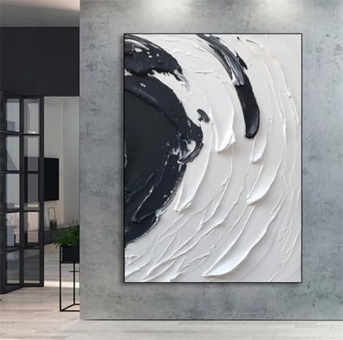 Toile noire et blanche 40x60 cm peinture 3D abstraite et minimaliste sans cadre
