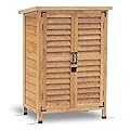 MCombo Outdoor Storage Cabinet, Small Storage Shed with Removable Shelf, Wood Garden Shed with 2 Doors for Yard Patio Lawn (24.6 x 18.3 x 38.2 inch) 0985 (Yellow)