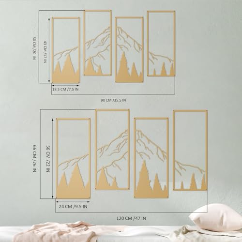 ruelen 4 Pcs Metal Mountain and Forest Wall Decor Line Drawing Wall Art Abstract Minimalist Wall Decor Rustic Nature Home Wall Art Sculpture for Home Office Bedroom Bathroom Living Room (Gold - Image 4