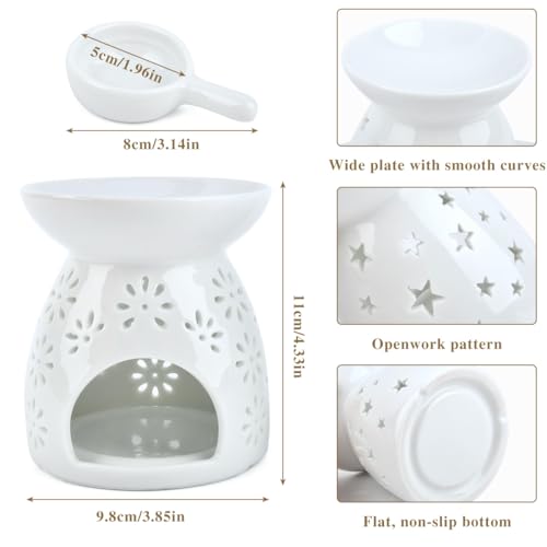 TIMESETL 2PCS Ceramic Tea Light Candle Holder Essential Oil Burner, Tea Light Wax Melt Warmer, Ceramic Aromatherapy Burner Aroma Candle Holder for Home Decor Christmas Housewarming Gift - Image 3