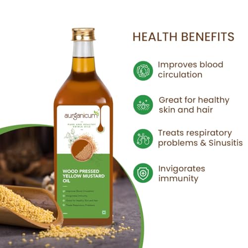 Image of Aurganicum Pure Wood Pressed Yellow Mustard Oil (Peeli Sarson) - Cold Pressed & Natural | Rich Aroma & Authentic Taste | Unrefined & Chemical-Free Cooking Oil (1L | Tin)