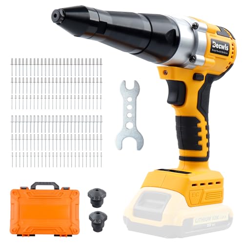 Decwls Cordless Rivet Gun Electric Compatible with Dewalt 20V Max Battery Brushless Cordless Rivet Tool Kit Pop Rivet Gun with 3 Size (1/8 5/32 3/16) Rivets & Rivet Head Led Light (Tool Only)