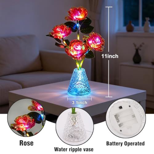 Image of Golden Foil Rose Table Lamp, Night Light Birthday Gift for Women Home Decor