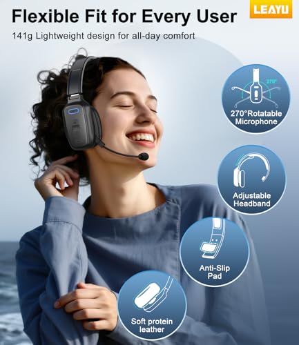 Image of Bluetooth Headset, 60hrs AI Noise Canceling V5.2 Over Head Headphones, Single Ear Trucker Wireless Headset with Mic, Mute Button, Multipoint, for Phones PC Computer Truck Driver Office Work - Black