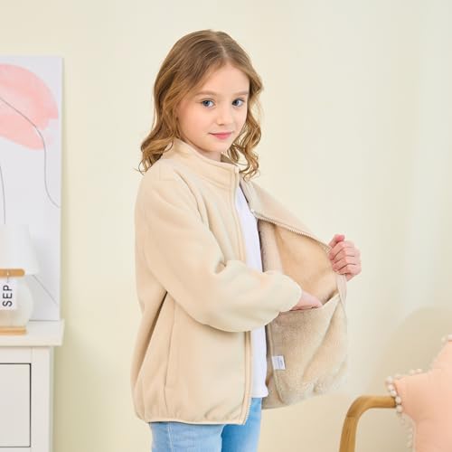 Toddler Kids Polar Fleece Jacket, Thickened Full-Zip Long Sleeve Warm Coats Outwear for Baby Boys Girls Autumn Spring Winter4