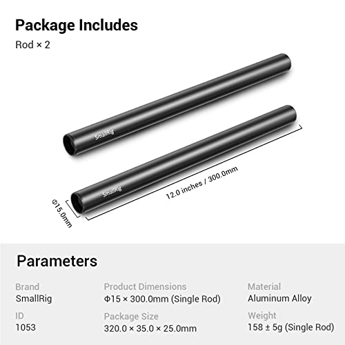 Image of SmallRig 12 Inches (30 cm) Aluminum Alloy 15mm Rod with M12 Female Thread