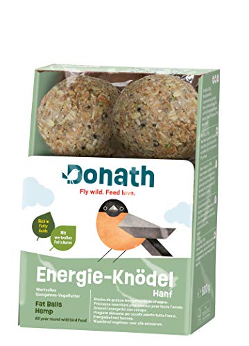 Donath energy dumplings hampa utan nät - suetklimpar utan nät - 100g per dumpling - med en extra portion hampafrön - året runt vild fågelmat - från vår fabrik i södra Tyskland - låda med 6