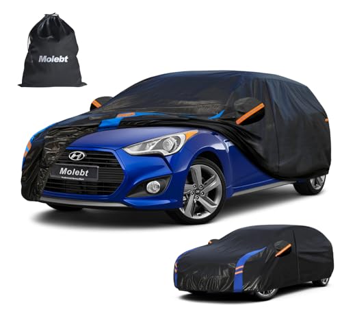 Image of Custom Fit Car Cover for Hyundai Veloster Hatchback (2011-2026), Upgraded Waterproof All Weather Outdoor Auto Cover with Driver Door Zipper & Mirror Pockets, UV /Snow /Dust Protection
