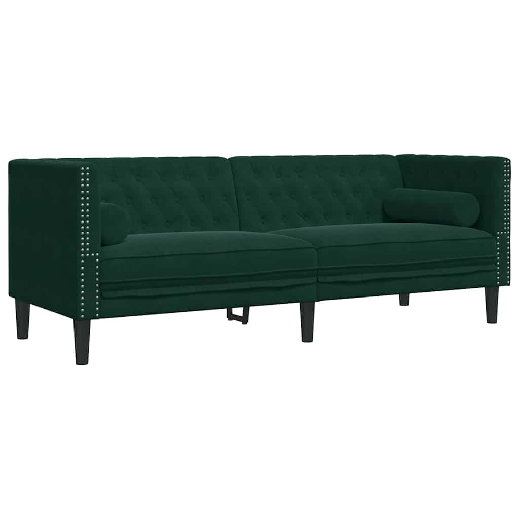Set di 3 divani Chesterfield in velluto verde scuro con cuscini per il collo, 3 posti, 2 posti e poltrona, per soggiorno, con comoda seduta e gambe stabili