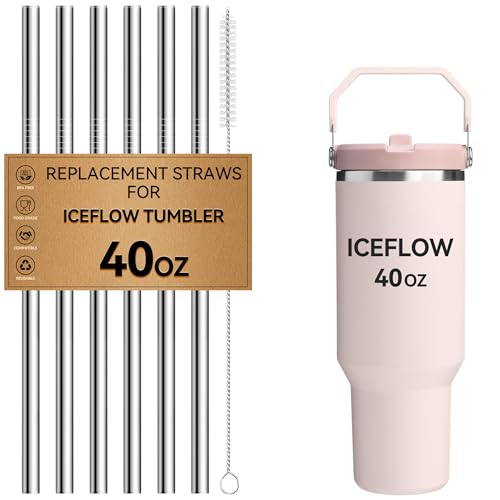 Image of Metal Straws for Stanley IceFlow 40 oz Flip Straw Lid Tumbler, Stainless Steel Replacement Straws for Ice Flow 40oz Cups